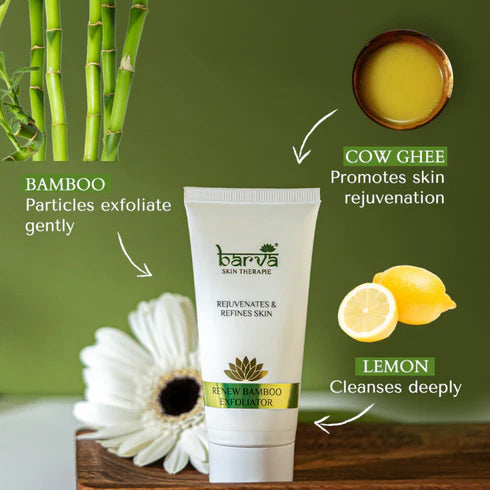 Barva Bamboo Exfoliator | face scrub for women and men | gentle skin exfoliating, Made with ghee, aloe vera & bamboo particles | suits oily and dry skin