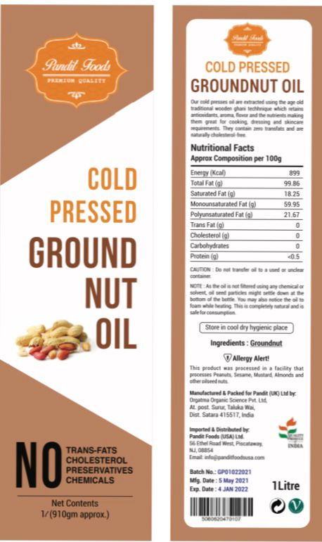 PANDIT FOODS COLD PRESSED GROUNDNUT PREMIUM OIL